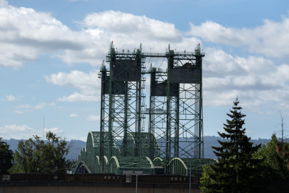 The Interstate 5 Bridge is pictured as seen from downtown Vancouver on Sept. 20. U.S. Rep. Marie Gluesenkamp Perez, D-Skamania, hosted a Wednesday roundtable with U.S. Rep. Rick Larsen, D-Everett, at the Interstate Bridge Replacement Program&rsquo;s downtown Vancouver office.