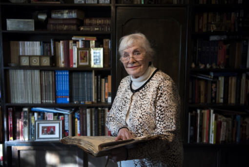 Author and Vancouver historian Pat Jollota in her home office in 2018. Jollta will give a talk Monday about some of the notable women of Clark County over its history. (The Columbian files)