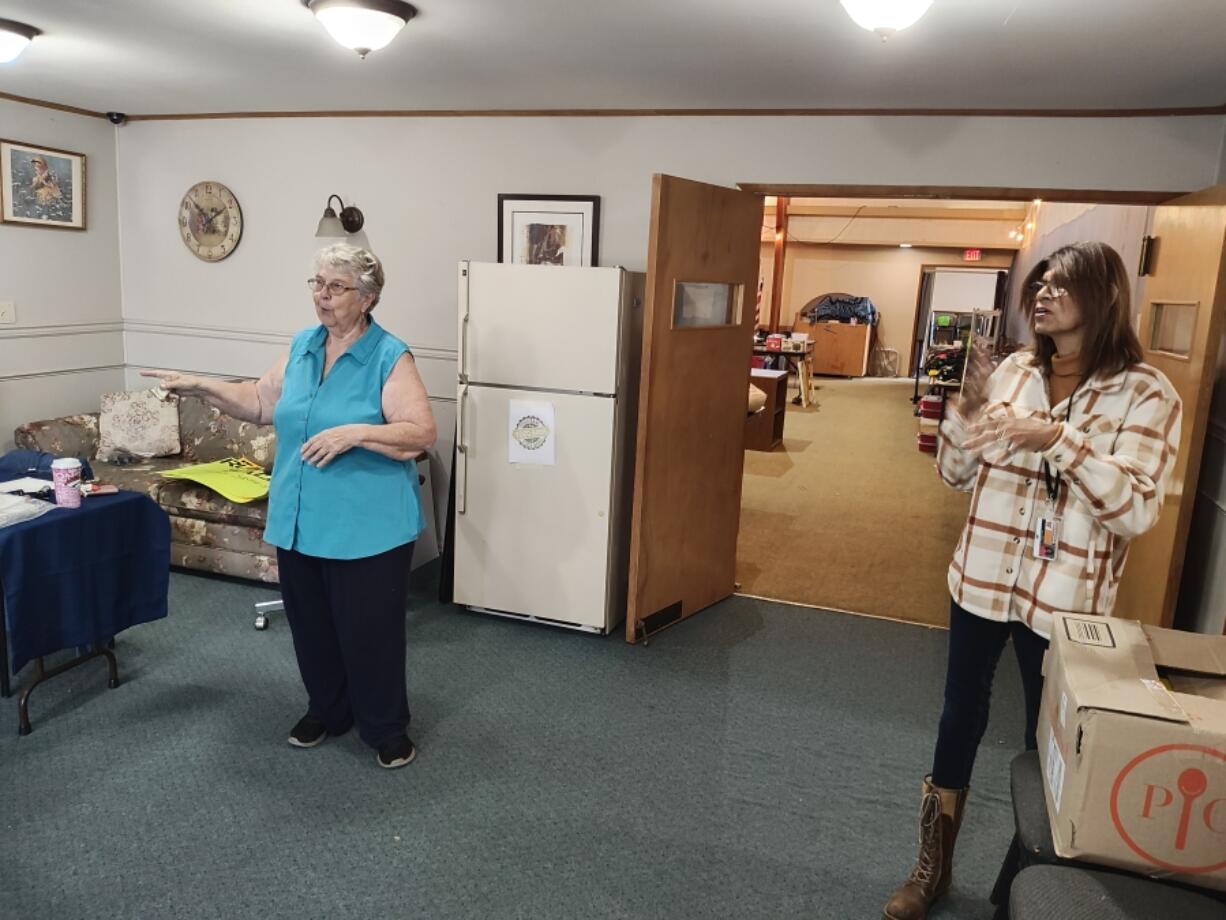 The Camas Church of the Nazarene and the Tumwater-based Washington Pacific District Church of the Nazarene have put the The Outpost&rsquo;s building up for sale, according to Washougal resident Pam Clark, left, and Sandra Renner.