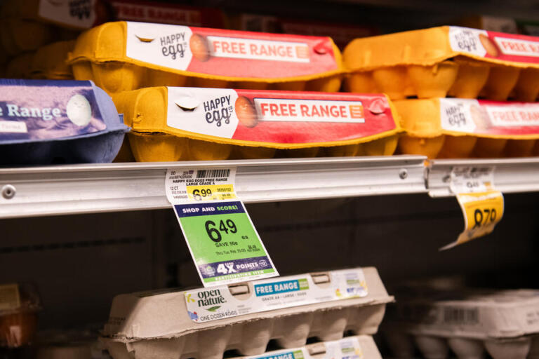 The increase in the price of groceries has young voters worried. The prices of eggs are listed at a Safeway store in Everett.