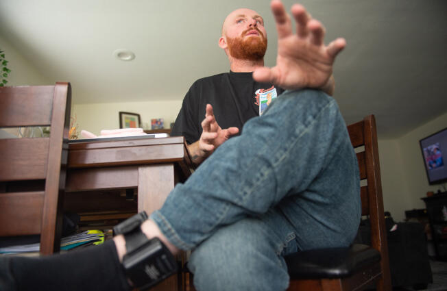 Trenton Berry of Vancouver wears an alcohol monitor after his DUI conviction. A grant from the Washington Traffic Safety Commission funds alcohol monitoring for indigent people convicted of DUIs in Clark County District Court.