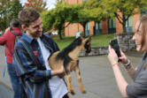 Jacob Winstead, president of Washington State University Vancouver&rsquo;s student association, holds a baby pigmy goat during a &ldquo;Pet a Goat &ndash; Register to Vote&rdquo; event Monday on campus. Winstead said younger voters are showing more interest in this year&rsquo;s election than in prior years.