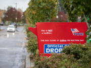 Clark County offers 23 ballot drop boxes, including this one at Vancouver Mall. All Clark County ballot boxes are under 24/7 observation after Monday&rsquo;s arson that damaged almost 500 ballots.