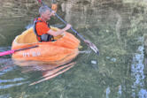 Gary Kristensen paddling his giant pumpkin down the Columbia River. The trip took place over Oct. 12 and 13.