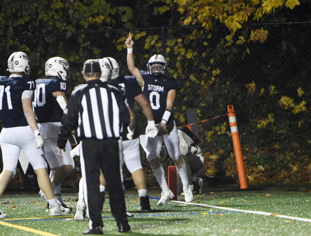 Rex Allinger (0), shown here in last week's Week 9 loss to Camas at Kiggins Bowl, had a game-high 106 rushing yards and a touchdown in Skyview's 33-0 shutout of Juanita to advance to the 4A state playoffs.