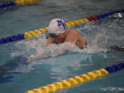 Lucy Demaray of Mountain View swims in the 3A 200-yard individual medley at the 4A/3A District 4 girls swimming championships at Kelso High School on Saturday, Nov. 2, 2024.