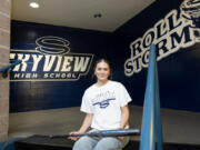 Taylor Lies, a junior on Skyview’s slowpitch softball team, poses at Skyview High Schol on Thursday, Nov. 14, 2024 in Vancouver, Washington.