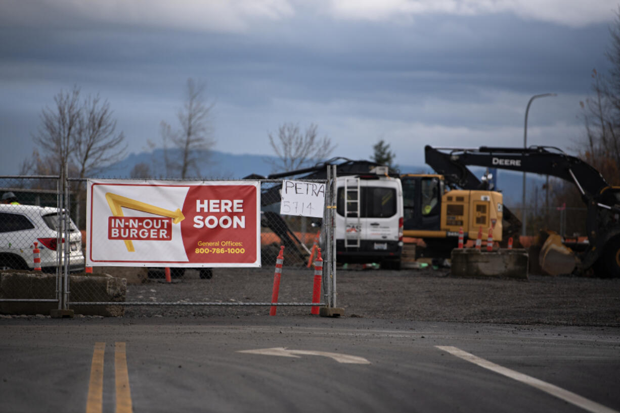 Workers gear up for the construction of the new In-N-Out Burger at Union Ridge Town Center in Ridgefield.