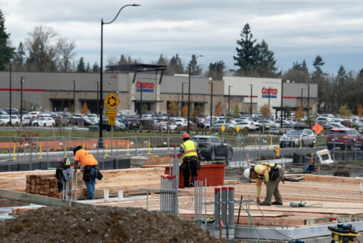 Construction continues near the new Costco at Union Ridge Town Center in Ridgefield. Thirteen businesses are expected to move into the shopping center, while even more retailers are expected to open at developments nearby.