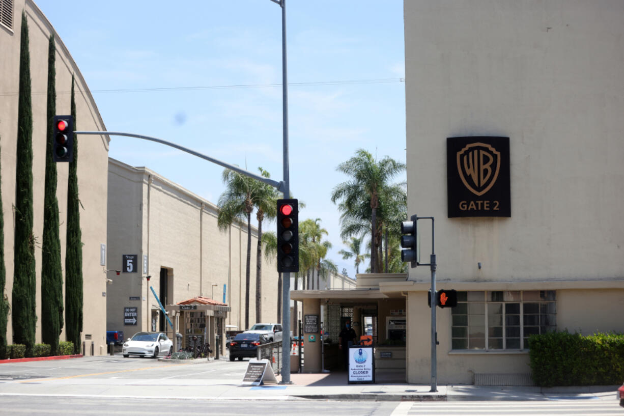 An entrance to the Warner Bros. studio lot in Burbank, California, on June 2, 2021.