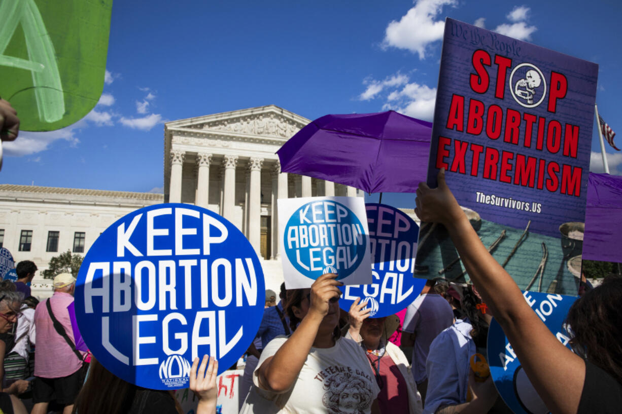 Abortion rights and anti-abortion rights activists are protesting in front of the US Supreme Court in Washington, DC on June 24, 2024. This demonstration marks the second anniversary of the court&rsquo;s Dobbs v. Jackson Women&rsquo;s Health Organization ruling, which reversed federal protections for access to abortions.