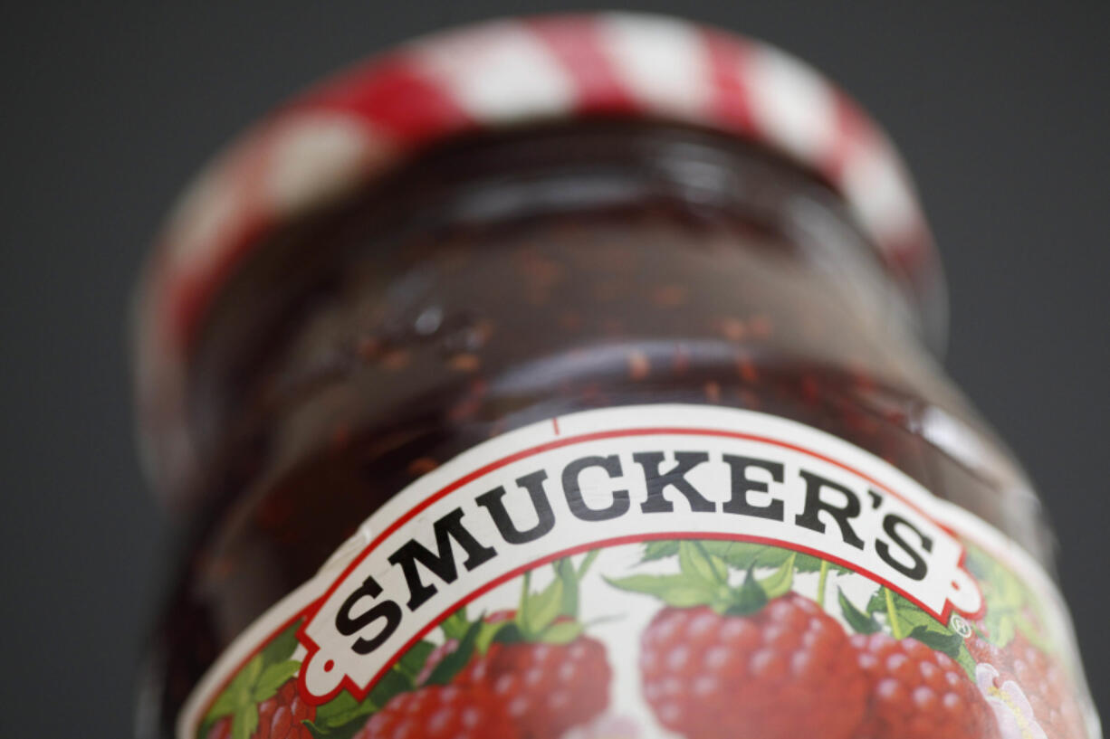 FILE - A jar of Smucker&rsquo;s preserves is displayed on Aug. 16, 2010 in Philadelphia. J.M.