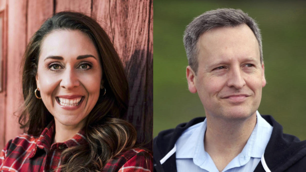 Republican Jaime Herrera Beutler, left, and Democrat Dave Upthegrove, right, are competing in the 2024 Washington state lands commissioner race.