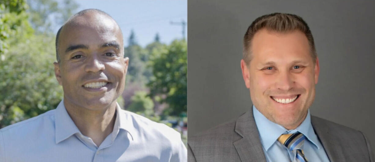 Nick Brown, left, a Democrat, is competing against Pete Serrano, right, a Republican, to be Washington&rsquo;s next attorney general.