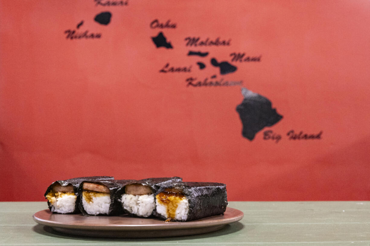 Spam musubi is seen in a still portrait at Ono Hawaiian Plates in Minneapolis on Oct.