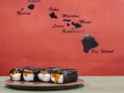 Spam musubi is seen in a still portrait at Ono Hawaiian Plates in Minneapolis on Oct.