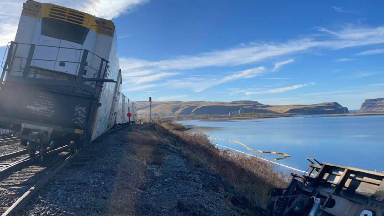 A train carrying frozen French fries derailed south of Wallula spilling around 1,400 gallons of diesel into the Columbia River.