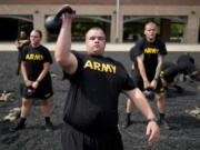 A new recruit participates in the Army&rsquo;s future soldier prep course at Fort Jackson, a U.S. Army training center, in Columbia, S.C., on Sept. 25.