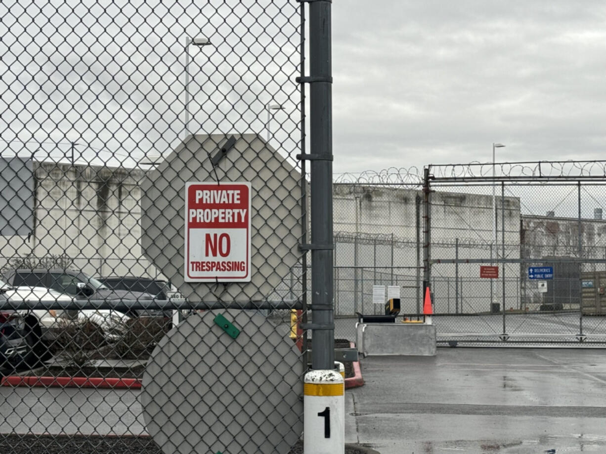 A &ldquo;no trespassing&rdquo; sign outside of Northwest ICE Processing Center, also known as Northwest Detention Center, in Tacoma.