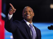 Maryland Gov. Wes Moore speaks on stage during the third day of the Democratic National Convention at the United Center on Aug. 21, 2024, in Chicago.