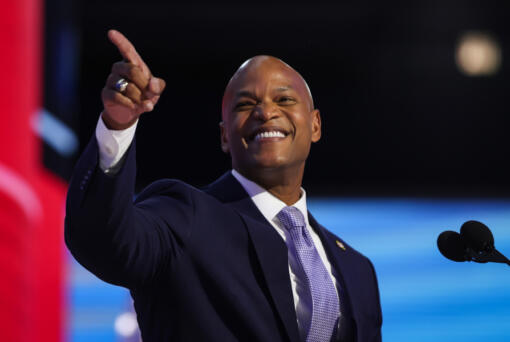 Maryland Gov. Wes Moore speaks on stage during the third day of the Democratic National Convention at the United Center on Aug. 21, 2024, in Chicago.