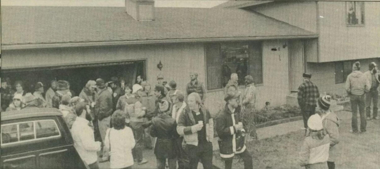 People gather to search for 2-year-old Ryan Hoeffliger on Nov. 11, 1984 in Hayden, Idaho. Hoeffliger was found dead later that day after drowning in Hayden Lake.