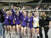 The Columbia River volleyball team looks to its fans after a five-set victory over Ellensburg in the state championship match.