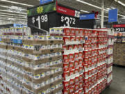 Items to include in holiday dinners are displayed at a Walmart store in Secaucus, N.J., on Wednesday, Nov. 13, 2024.