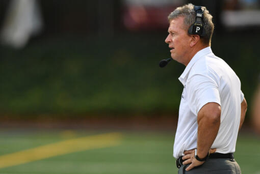 Skyview head football coach Steve Kizer looks out onto the field on Sept. 13, 2024, at Kiggins Bowl.