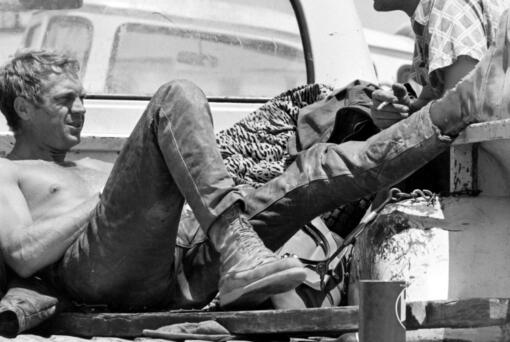 Legendary film actor Steve McQueen wearing his Red Wing boots. The Minnesota company is working with his family on a new campaign.