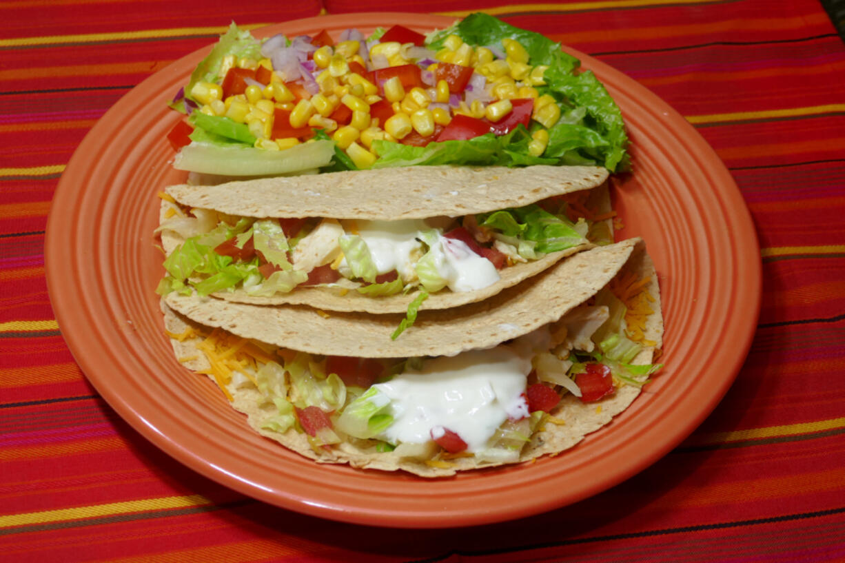 Turkey Tacos with Corn and Red Pepper Salad.