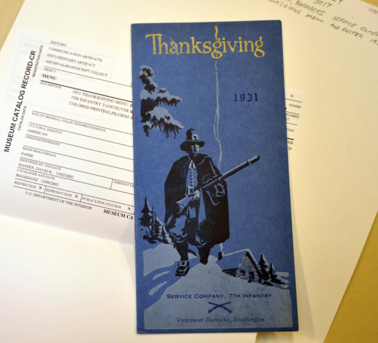 Thanksgiving and Christmas menus from the Vancouver Barracks archives.