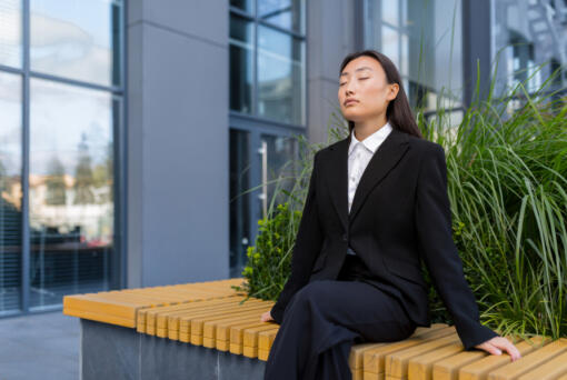 A good way to do deep breathing exercises is while sitting on a bench outside. If that&rsquo;s not an option, doing it at a desk works.