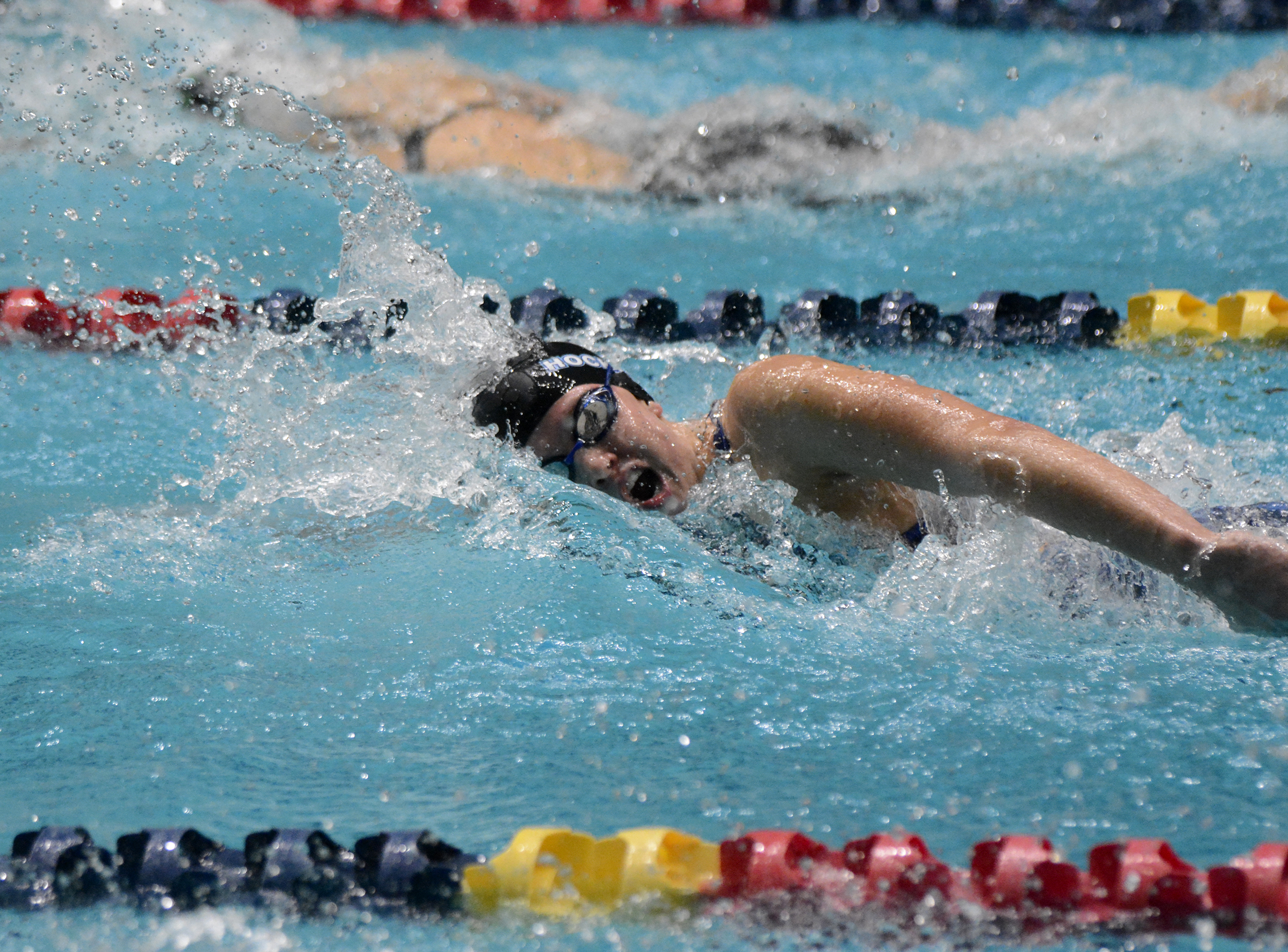 Paige Dangleis of Hockinson swims in the final of the 100-yard freestyle at the Class 2A girls swimming state championship meet at the King County Aquatic Center in Federal Way on Saturday, Nov. 16, 2024.