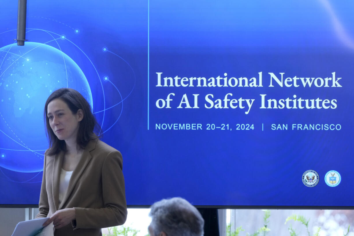 Elizabeth Kelly, Director of the U.S. AI Safety Institute, listens to speakers at the convening of the International Network of AI Safety Institutes at the Golden Gate Club at the Presidio in San Francisco, Nov. 20.