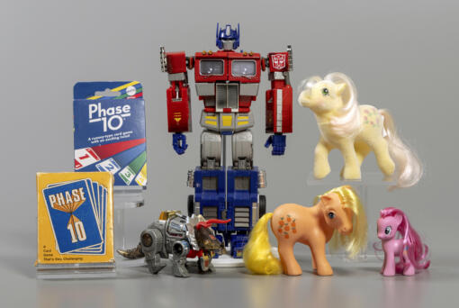 This undated photo provided by the The Strong museum, in Rochester, NY, shows the 2024 National Toy Hall of Fame Inductees: My Little Pony, Phase 10, and Transformers.