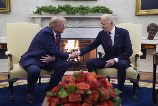 President Joe Biden meets with President-elect Donald Trump in the Oval Office of the White House, Wednesday, Nov. 13, 2024, in Washington.