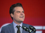 FILE - Rep. Matt Gaetz, R-Fla., speaks at the Republican Party of Florida Freedom Summit, Nov. 4, 2023, in Kissimmee, Fla. (AP Photo/Phelan M.