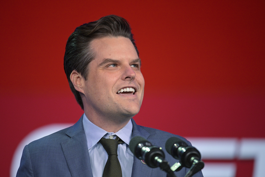 FILE - Rep. Matt Gaetz, R-Fla., speaks at the Republican Party of Florida Freedom Summit, Nov. 4, 2023, in Kissimmee, Fla. (AP Photo/Phelan M.