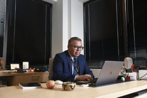 Gustavo Balderas, superintendent of Beaverton School District, works in his office at the district administrative office in Beaverton, Ore., Monday, Nov. 25, 2024.