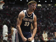 Gonzaga forward Ben Gregg celebrates during a win Monday over San Diego State.