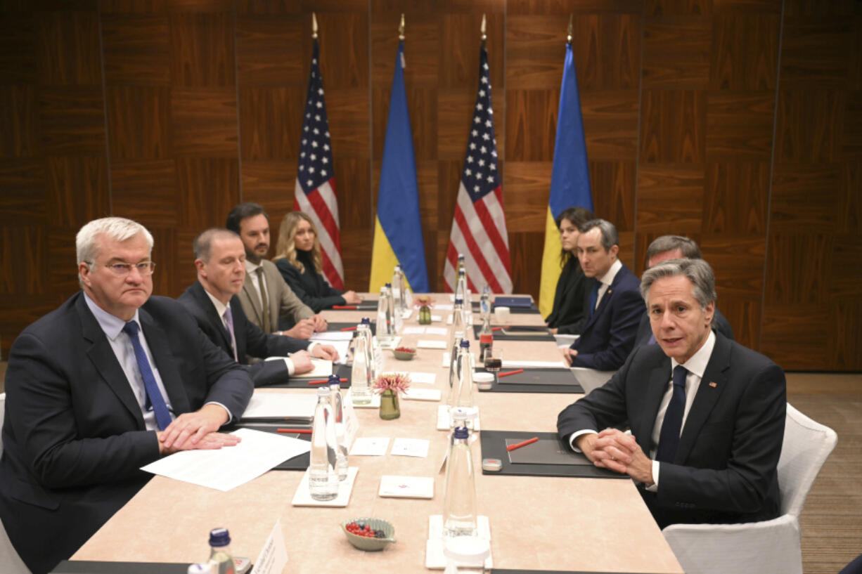 United States Secretary of State Antony Blinken, right, meets with Ukraine&rsquo;s Foreign Minister Andrii Sybiha, left, in Brussels, Wednesday, Nov. 13, 2024.