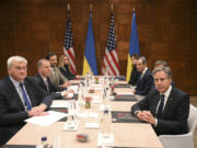 United States Secretary of State Antony Blinken, right, meets with Ukraine&rsquo;s Foreign Minister Andrii Sybiha, left, in Brussels, Wednesday, Nov. 13, 2024.