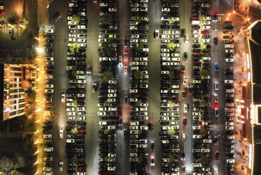 An aerial view shows a packed parking lot at Citadel Outlets in Commerce, Calif., Thursday, Nov. 28, 2024, as early Black Friday shoppers arrive at the mall. (AP Photo/Jae C.