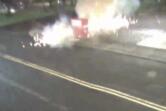 A screenshot from surveillance video shows the east Vancouver ballot box exploding into flames Oct.