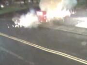 A screenshot from surveillance video shows the east Vancouver ballot box exploding into flames Oct.