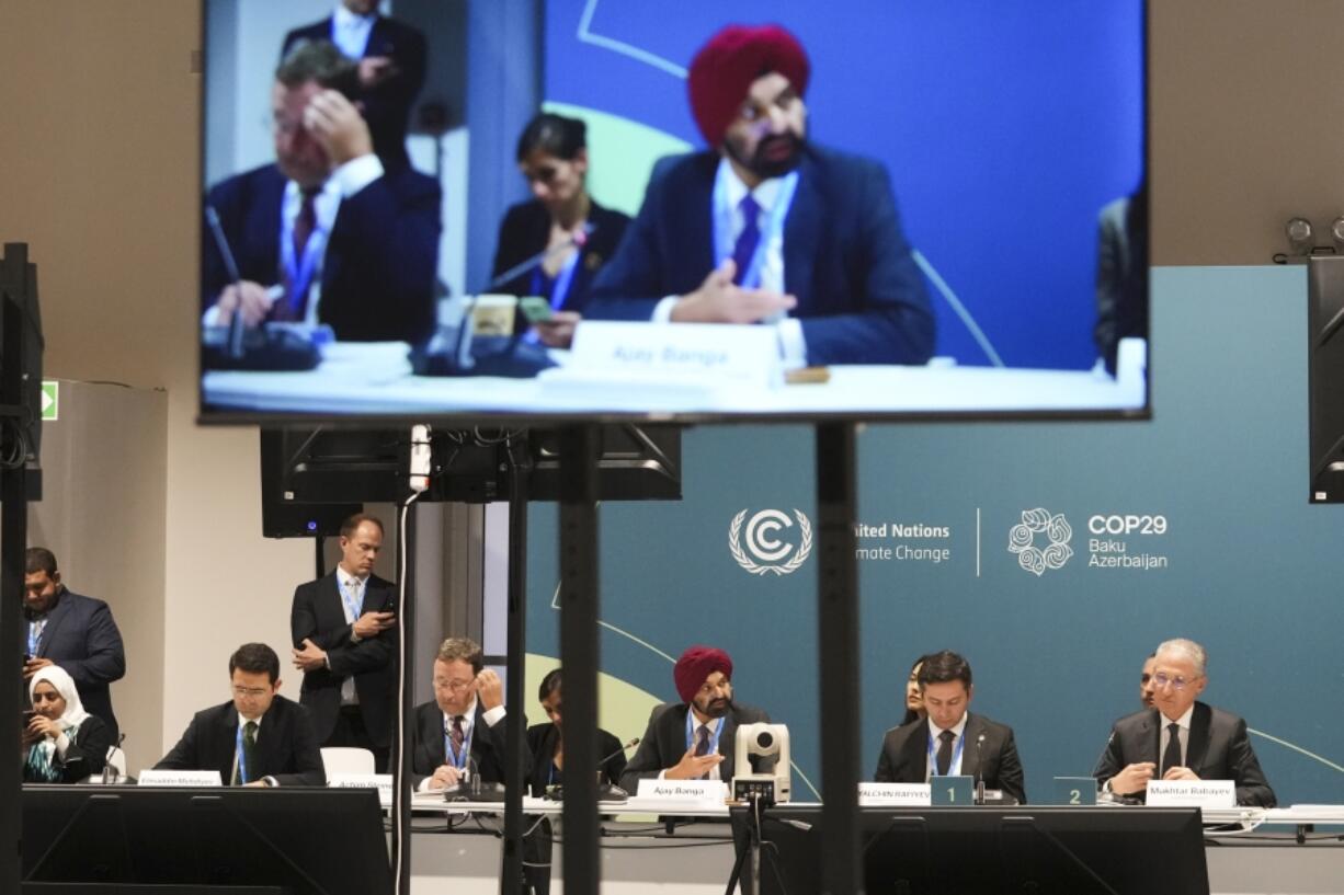 Ajay Banga, World Bank president, speaks during a roundtable session at the COP29 U.N. Climate Summit, Tuesday, Nov. 12, 2024, in Baku, Azerbaijan.