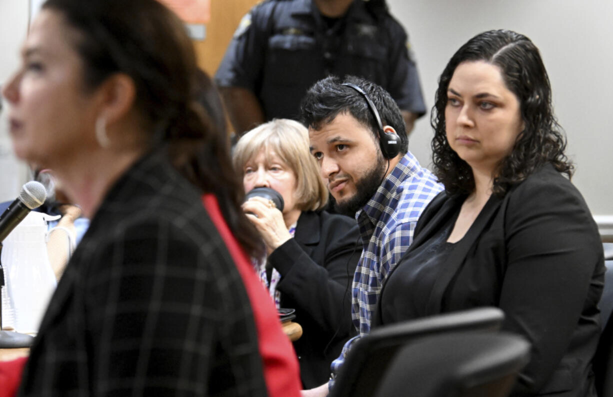 Jose Ibarra listens through an interpreter during a hearing of the killing of a Georgia nursing student at Athens-Clarke County Superior Court, Tuesday, Nov. 12, 2024, in Athens, Ga.