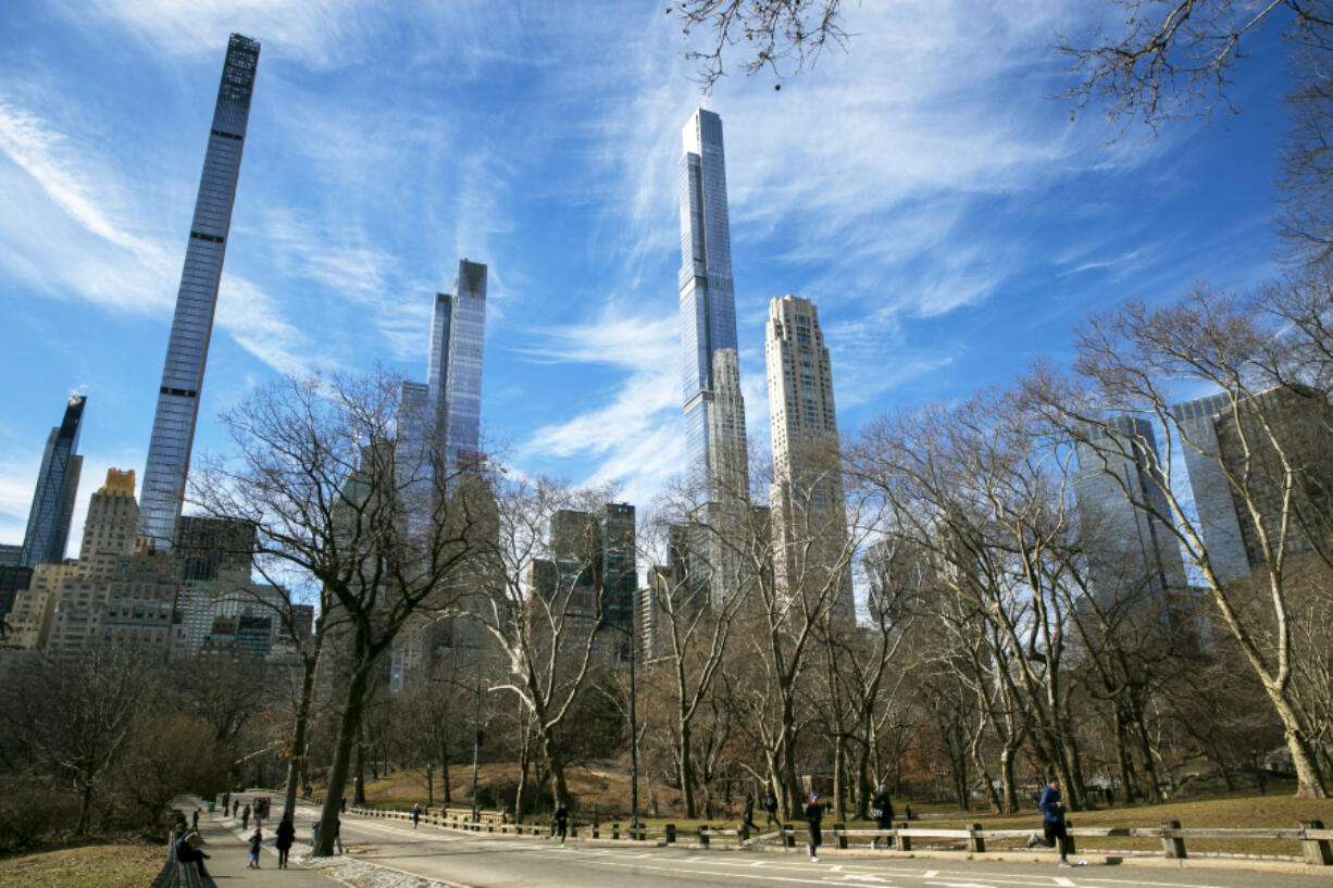 FILE - The luxury, residential skyscraper buildings of &quot;Billionaire&#039;s Row&quot; in Manhattan are visible from Central Park in New York, Feb. 20, 2022.