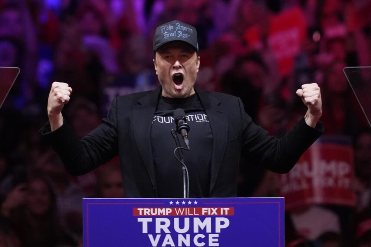 FILE - Elon Musk speaks before Republican presidential nominee former President Donald Trump at a campaign rally at Madison Square Garden, Sunday, Oct. 27, 2024, in New York.